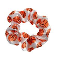 Satin Scrunchie Football Basketball Print Ponytail Hair Tie Fashion Hair Flower Elastic Band - Hình tròn màu trắng có chữ "soccer" (bóng đá) - Xem 11