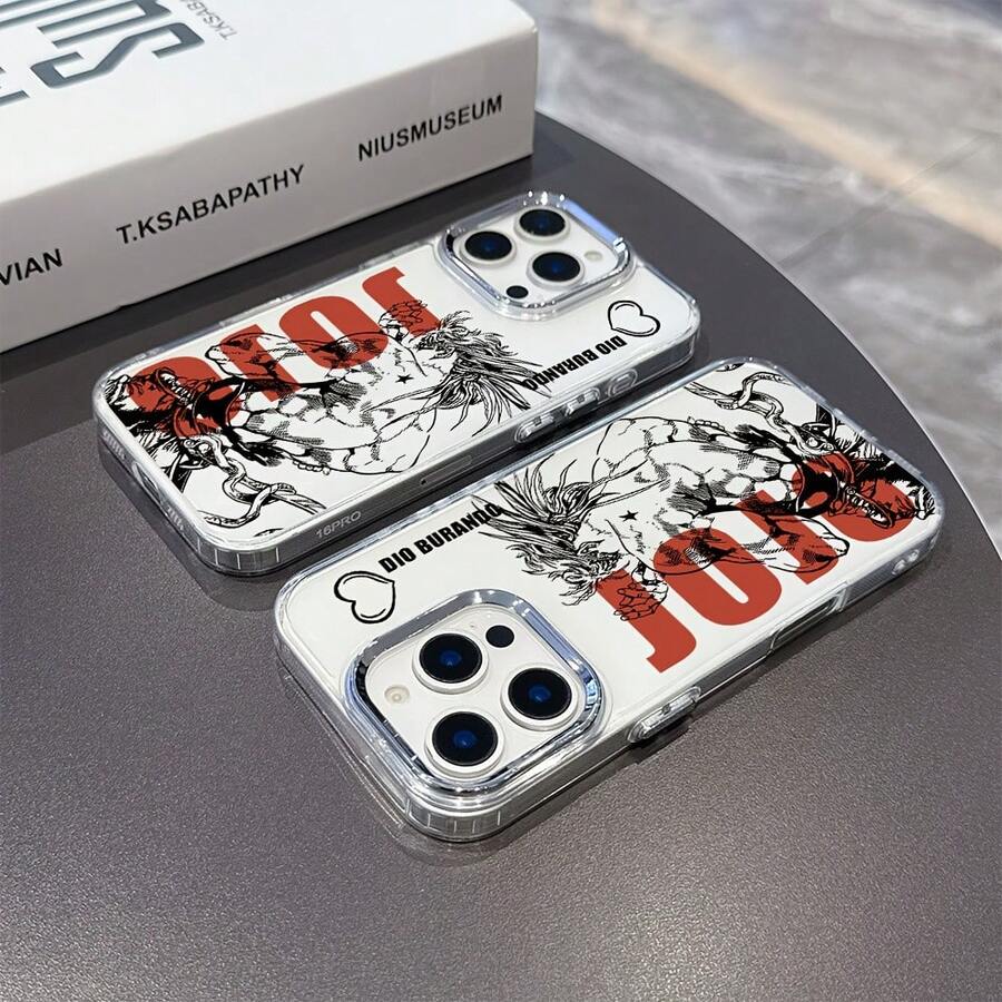 Funda para Teléfono: Funda de Anime's Bizarre Compatible con 16 15 14 13 12 11 Pro X XR XSMAX 8 Plus Marco de Lente Metálico Plateado Cubierta Trasera Suave Transparente17 17promax - transparente - Ver 1