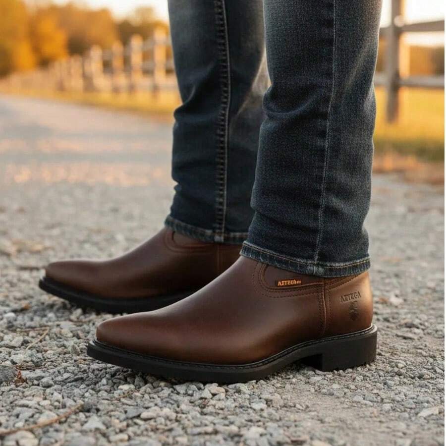 Bota De Trabaja O Vestir Uso Rudo Vaquera Industrial Piel BOVINA SUELA TACON HULE