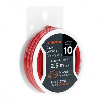 KIT 2 PZ-Carrete con 2.5 m de cable primario rojo calibre 10, Truper