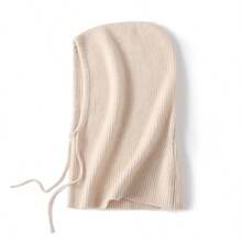 1pc Solid Color Street Knit Fabric Balaclava Hat, Winter Windproof Neck Warmer Beanie Set For Women, Cute & Warm