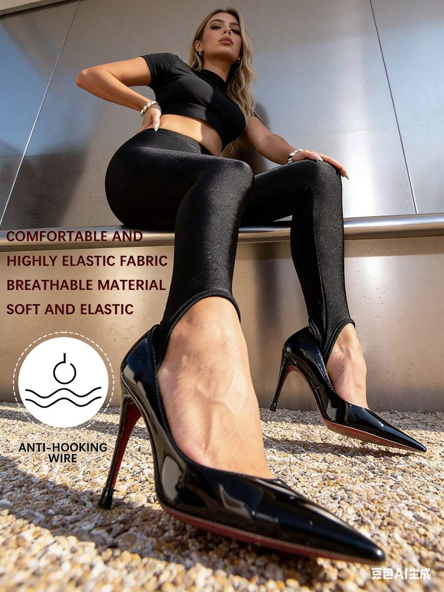 性感亮面细带踩脚裤 - 高弹透气防勾丝 | 辣妹约会/写真服 - 彩色 - 查看 1