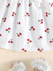 2件套女婴可爱樱桃印花休闲连衣裙套装 - 紅色 - 查看 9