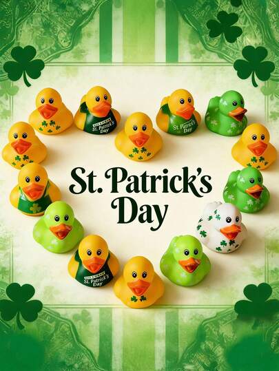 5PCS St. Patrick's Day Rubber Duck, Featuring Clover Pattern, Green/White/Yellow, Irish Festival Duck, Irish Festival Little Yellow Duck, Suitable For Irish Festival Party Table Decoration, Indoor/Outdoor Decoration, Party Gift