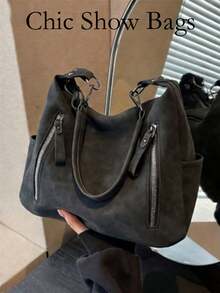 Fashionable New Large-Capacity Bag For Women, Versatile Retro Crossbody Bag, Textured Shoulder Commuter Tote Bag, Simple Frosted Armpit Bag, Niche College Student Shoulder Bag, Fashionable Personalized, Beautiful Shoulder Bag , Office Bag - Black - View 10