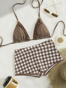 2026 Spring/Summer Women's Polka Dot Print Halter Bikini Set - Retro Sporty Swimwear, Essential For Summer Beach, Urban Beach Decor Style; Charming Sexy Swimwear Set, Perfect For Pool Parties And Luxury Beach Vacations. - Multicolor - View 4