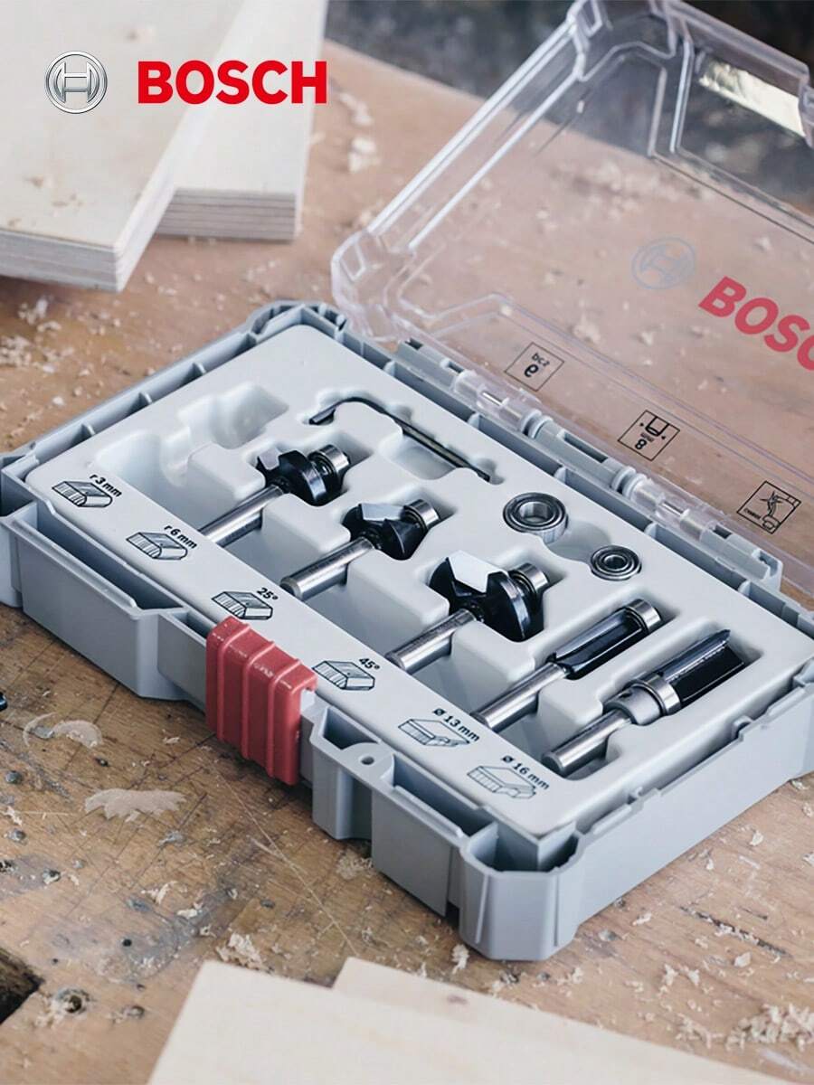 bosch 1/4" Woodworking Straight End Mill Cutter Set Of 6 - Multicolor - View 1