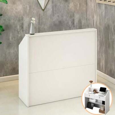 Reception Desk With Counter Modern Front Desk With Lockable Drawers White Retail Counter For Checkout Salon Lobby Store Small Wood Cashier Table With Cable Grommet White 31x 14 X 36 Inches