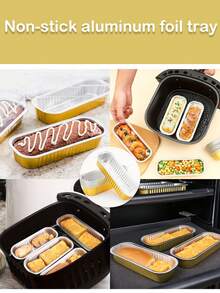 重型不粘铝箔烤盘套装 – 长方形迷你面包和布朗尼烤盘，适用于空气炸锅、烤箱、烤架和露营 – 可重复使用、可堆叠、可用洗碗机清洗 | 非常适合制作布朗尼、热狗、准备餐食、聚会和商业厨房。 - 金色 - 查看 5
