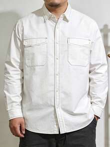 Plus Size Men's White Classic Long Sleeve Shirt, New Autumn Collection - White - View 1