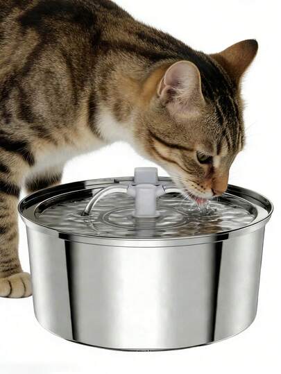 3.2L Stainless Steel Pet Water Dispenser, Cat Dog Water Fountain With T-Shaped Outlet/Stainless Steel High Spout Small Pet Water Dispenser, Water Dispenser Includes Filtration System And One Cleaning Brush, 4pcs Filter Cartridge Set Sold Separately