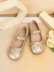 Zapatos planos con decoración de lazo estilo princesa para niñas, adecuados para actuaciones y eventos de baile infantiles, primavera/otoño - Dorado - Ver 2