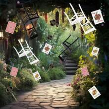 Soulchen 20 Pcs Wonderland Tea Party Decoration Paper Chair Skeleton Key And Poker Card Hanging Banner Wonderland Garland Decoration Background For Birthday Baby Shower Party Supplies - ColorE - 查看 4
