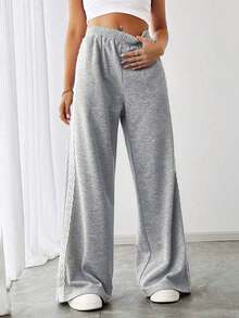Women's Side Stripe Casual Fashion Sports Outdoor Drawstring Straight-Leg Sweatpants Graduation,Back To School Outfits,Graduation,Teacher Outfits For Women,Back To School - Grey - View 2