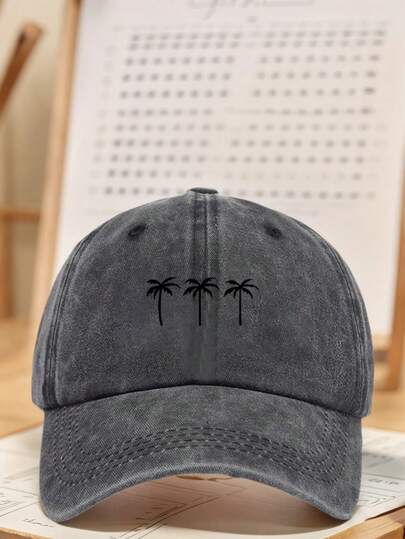 1pc Unisex Outdoor "Three Coconut Trees" Print Baseball Cap - Adjustable Design Perfect For Hiking, Mountaineering, Travel, And Outdoor Sports