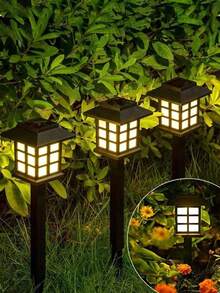 2个太阳能花园灯，塑料户外灯笼式路径照明灯，300mAh镍氢电池供电，安装简便，适用于人行道、庭院和社区装饰 - 冷白光和暖白光 - 彩色 - 查看 6