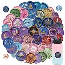 50/52pcs Embossed Stamp Stickers Sealing Wax Stamp Aesthetics Decals Retro Transparent PET Stamp Style Stickers For Laptop Water Bottle Luggage Diary - Multicolor - View 7