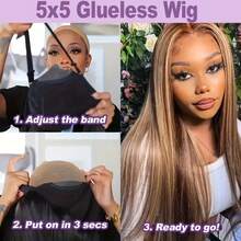 200% Plus Density 13X4 Lace Front Wigs And 5*5 Lace Closure Wig Put And Go Glueless Wig 32 Inch HD Bone Straight HD Lace Wigs Natural Swiss Pre Plucked Transparent Lace 4/27 Honey Blonde Color Human Blended Hair Wigs With Baby Hair High Temperature Resistant Fiber Wig For Women - SP4/27 - View 6