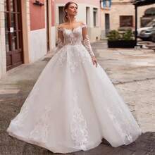 Elegant Sexy Long Sleeves Lace Appliqué A Line Tulle Formal Wedding Dress,Registry Office Dresses Bridal Gown,Evening Party Dress Birthday Party Dress Country Wedding,Romantic Church Ceremony Wedding Dress,Suitable For Wedding,Dating,Party,Singles' Party,Vacation,Formal Occasions,Dinner Dress,Prom Dress,Homecoming Dess,Cocktail Party,Wedding Guest Dress,Graduation - 白色 - 查看 4