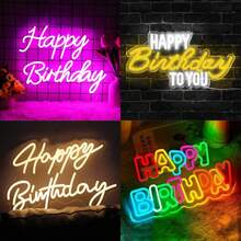 1个生日快乐LED霓虹灯，节日墙面装饰，带调光开关的霓虹灯，家庭派对宿舍墙面装饰，USB供电，适用于生日派对主题