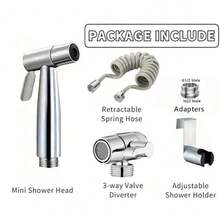 1 Set Sink Sprayer Handheld Faucet Sprayer, Stainless Steel Spray Gun With Retractable Spring Hose, 3-Way Diverter Valve, Spray Head Holder And Universal Faucet Diverter, Suitable For Women's Cleaning, Baby Diaper Cleaning