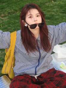 Y6Y 2026新款女装春夏流行韩版独特可爱休闲蓝色格子衬衫外套 - 藍色 - 查看 8