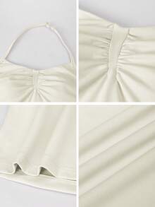 Aoqta 女士休闲纯色露胸圆领吊带背心，带衬垫，适合瑜伽、运动和健身 - 杏色 - 查看 9