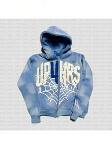 2025 Winter And Spring Y2k Retro Letter Spider Web Digital Printing Personalized Design Sense Hip-Hop Hooded Jacket Hoodies For Men - Blue - View 2