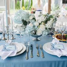 Scallop Shaped Place Cards, DIY Wedding Table Cards With Ribbons, Includes Place Cards And Ribbons, Suitable For Weddings, Parties, Celebrations (Gray-Blue) - Baby Blue - View 3