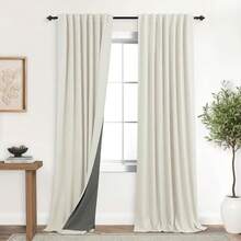 Linen Blackout Curtains Cream Black Out Curtain 84 Inch Long,Thermal Curtains For Winter Insulated,Modern Farmhouse Boho Chic Decor Neutral Cottage Core Darkening Curtains For Bedroom Living Room - 淺藍色 - 查看 1