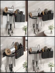 壁挂式吹风机支架，无需钻孔浴室吹风机收纳架，直发器和卷发棒整理架（适用于美发沙龙浴室），浴室置物架，浴室收纳整理，浴室配件，房间装饰，返校必备 - 彩色 - 查看 5