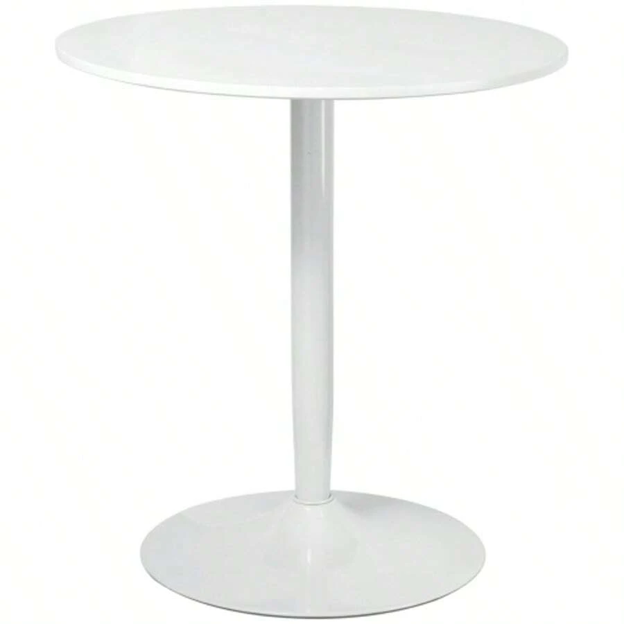 Round Dining Table Ø70 X 75 Cm, Modern Kitchen Table For 2 People, Central Pedestal Table With Steel Legs And Non-Slip Footrest - White - View 1