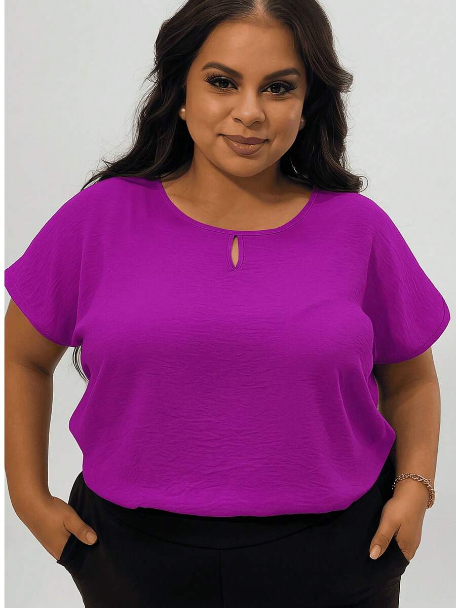 Beautiful Blouse In Duna Fabric, Women's Plus Size - Màu Hoa hồng đỏ - Xem 1
