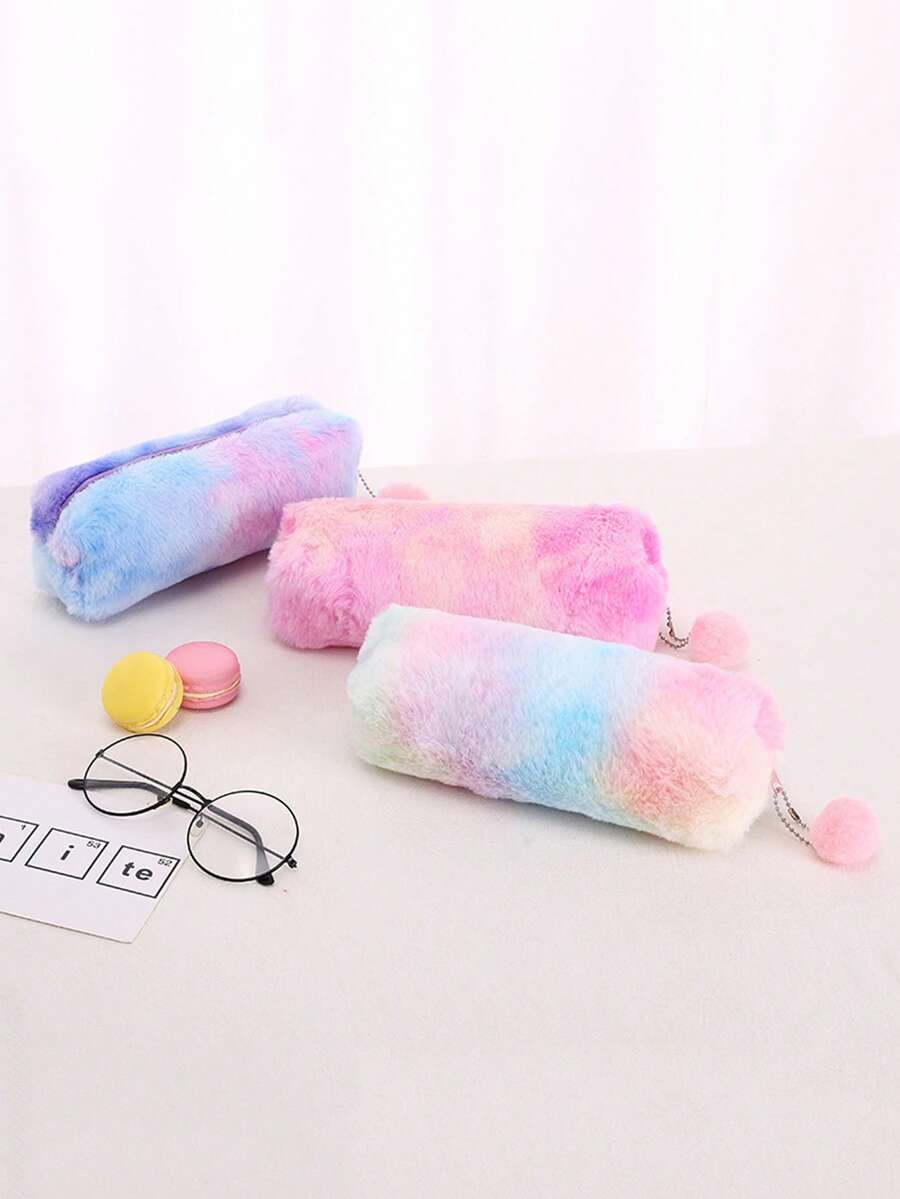Gradient Color Cute Girl Plush Octagonal Pencil Case, Simple Student Stationery Storage Bag - Multicolor - View 1