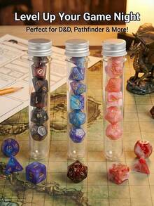 Set Dadu Polihedral 7 Buah dengan Tabung Penyimpanan Portabel, Cocok untuk Permainan D&D Tabletop RPG, Dadu Multi-Sisi Estetika Marmer Galaksi, Hadiah Permainan Keren - MultiWarna - View 4