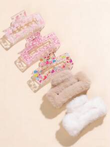 5pcs/Set Cute High-End Versatile Pink Tone Sweet Heart & Square Hair Clips, Strong Grip, Minimalist Daily Women Hair Accessories, Elegant Cute Casual Street Style, Valentine's Day Hair Decor - Multicolor - View 5