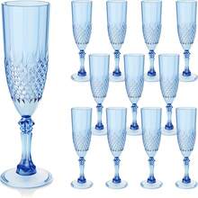 12PCS Blue Plastic Champagne Flutes - Unbreakable Toasting Cups For Holidays Weddings Parties - 藍色 - 查看 1