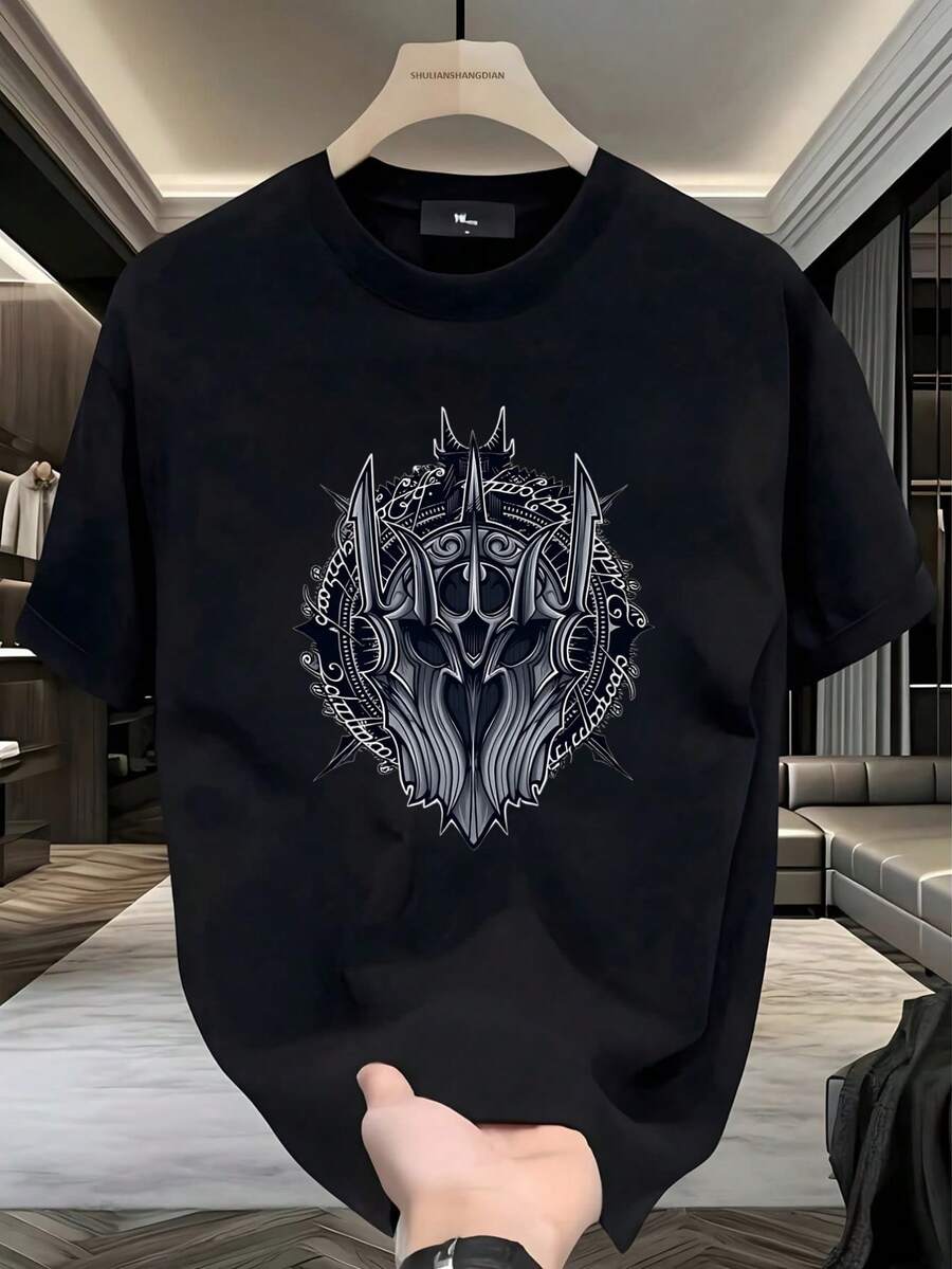 Camiseta Hombre Helmet Gótico, Estética Oscura, Look Alternativo, Casual Diario, Outfit Urbano, Temporada Todo Año,playera de hombre,ropa de hombre,playeras,parejas,envio nacional,regalo para hombre,oversize hombre. - Negro - Ver 1