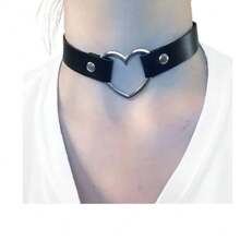 Women's Leather Heart Choker Necklace, Gothic Style - 彩色 - 查看 4