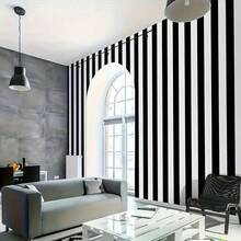 1卷自粘墙纸，黑白条纹图案，撕开即贴，防水可移除，适用于客厅、厨房、卧室、宿舍、家具翻新，秋季美学墙纸 - 黑與白 - 查看 13