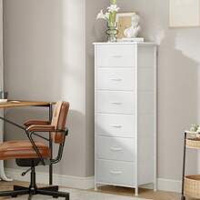 Somdot Tall Dresser For Bedroom With Side Pockets, 6 Drawer Storage Organizer Chest Of Drawers With Fabric Bins For Closet Bedside Nursery Living Room Entryway Hallway,White Leather - 白皮革 - 查看 3