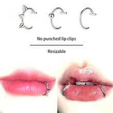 3pcs/Set Silvery Punk Y2k Stainless Steel Lip Ring Fashionable And Unique Fake Lip Piercing Suitable For Both Men And Women - Silver - View 4