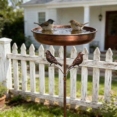 手工复古铸铁鸟浴盆及喂食器套装 - 防锈户外鸟浴盆带喂食器，易于清洁，五爪底座 - 手工花园装饰，适合雀类、蜂鸟、麻雀、知更鸟 - 婚礼/圣诞礼物