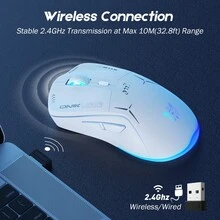 Wired/Wireless Dual Mode Gaming Mouse, PC Computer  Mice USB Mouse With Cycle Light Effect, RGB Modes, 5 Adjustable D Up To 4800, Lightweight  Ergonomic Optical Mouse  For Windows PC Laptop Gamer - 白色 - 查看 8