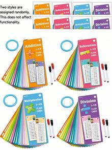 1 Set Kids Math Game Flash Cards, Including Addition, Subtraction, Multiplication And Division Flash Cards, Multiplication And Division Learning Toys, Suitable For Preschoolers (Random Style) (Random Pen And Ring Color), Colorful Children's Educational Toys