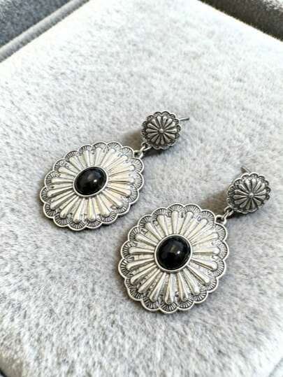 1 par de pendientes bohemios de girasol, de gran tamaño en negro y turquesa, de diseño exquisito, de alta gama, pendientes de moda versátiles adecuados para el uso diario de la mujer