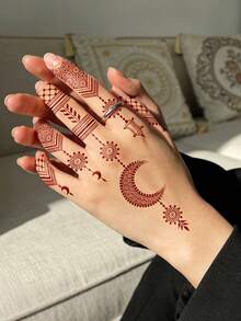 2 miếng dán hình xăm henna tạm thời hình trăng và hoa - Thiết kế Mehendi cho nghệ thuật trang trí cơ thể trong các bữa tiệc và lễ hội. - màu nâu - Xem 5