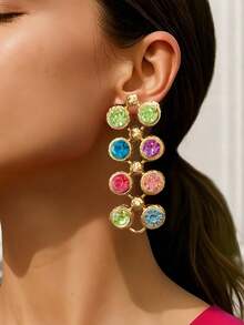 1 Pair Fashion Personalized Color Block Rhinestone Stud Earrings, Retro Style - Colorful - View 4