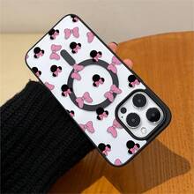 Disney.‌ Minnie Mouse Mickey Mouse Patterned Phone Case Designed With Pink Bows And Black Ears. Compatible With IPhone 17, 16, 15, 14, 13, 12, And 11 Pro Models. Made Of TPU With Shockproof Protection. A Perfect Gift For Family, Friends, Birthdays, Spring Festival, Holidays, Boyfriends, Girlfriends, And Valentine's Day. - màu đen - Xem 3