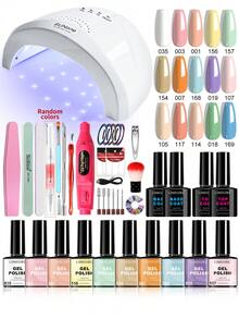 LIMEGIRL 38 piezas Juego de esmalte de uñas en gel con lámpara UV, 15 tonos de esmalte de uñas en gel nude que incluye base y top coat mate/brillante, herramientas decorativas para manicura DIY, regalo para mujeres - Multicolor - Ver 12